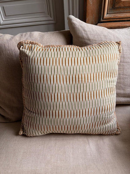 Coussin coton blockprint 50×50 cm - blanc rayures