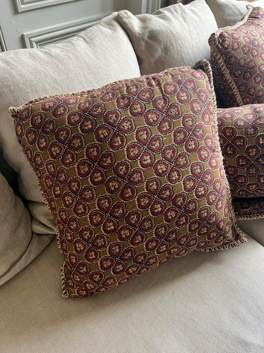 Coussin coton blockprint 50×50 cm - Ocre/Rouge