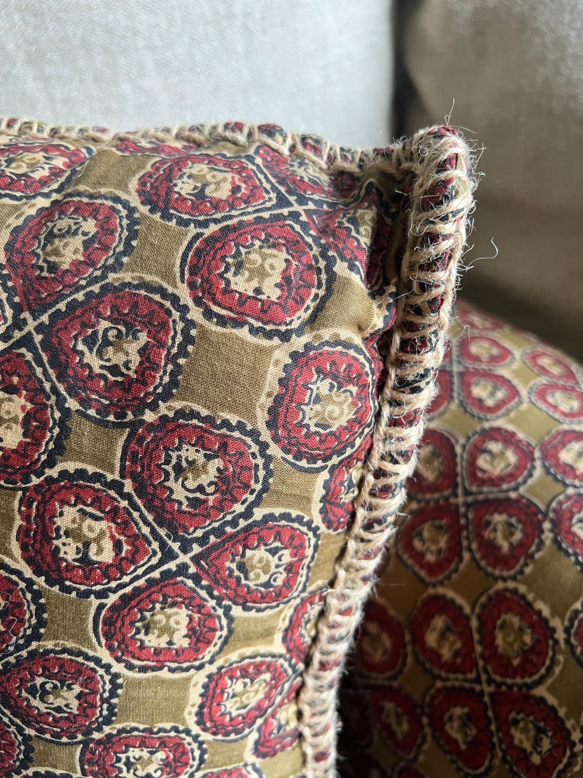 Coussin coton blockprint 50×50 cm - Ocre/Rouge