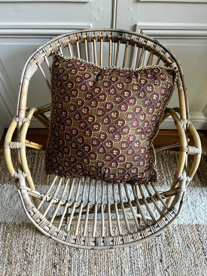 Coussin coton blockprint 50×50 cm - Ocre/Rouge