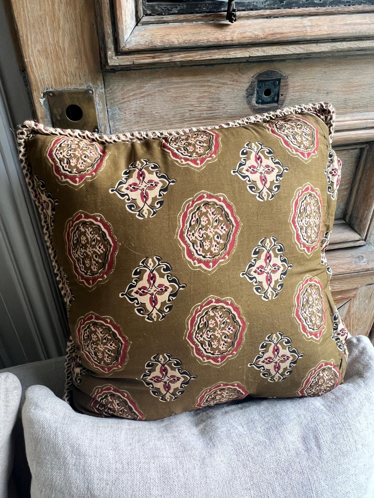 Coussin coton blockprint 50×50 cm - Bronze