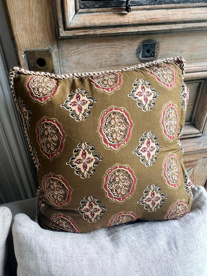 Coussin coton blockprint 50×50 cm - Bronze