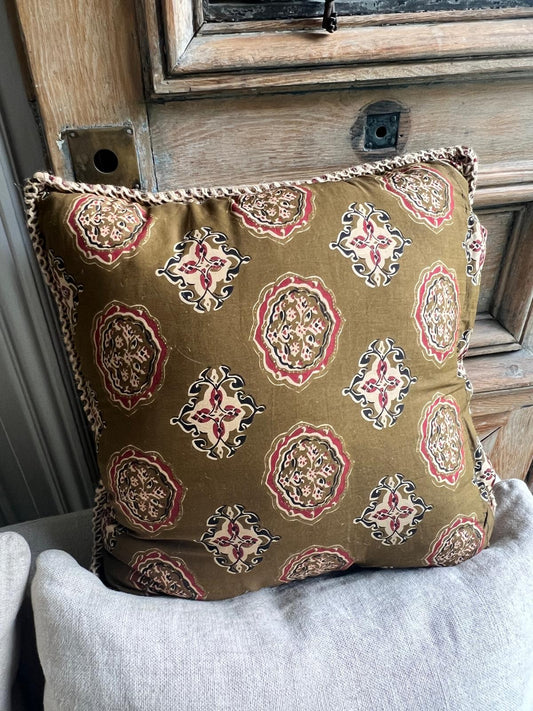 Coussin coton blockprint 50×50 cm - Bronze